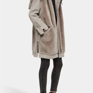 All Saints State Lux Parka Sheepskin Coat Grey